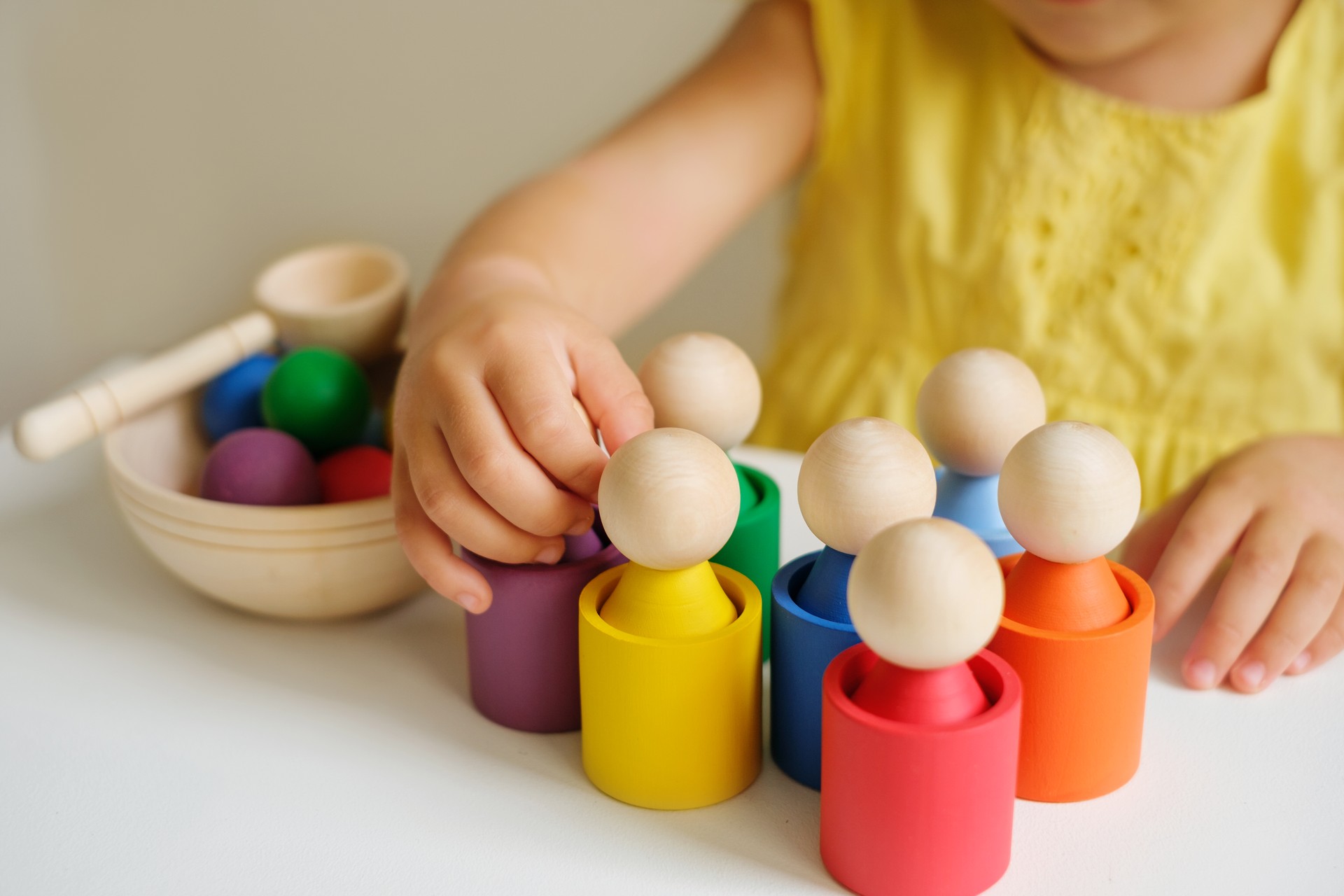 A modern toy sorter made of wood, for studying flowers by preschoolers